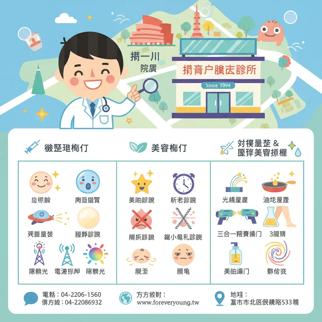 洪亮皮膚科完整療程項目與診所資訊（地址、電話、營業時間）